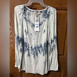 Vintage America Blue and White Tie-Dye Blouse